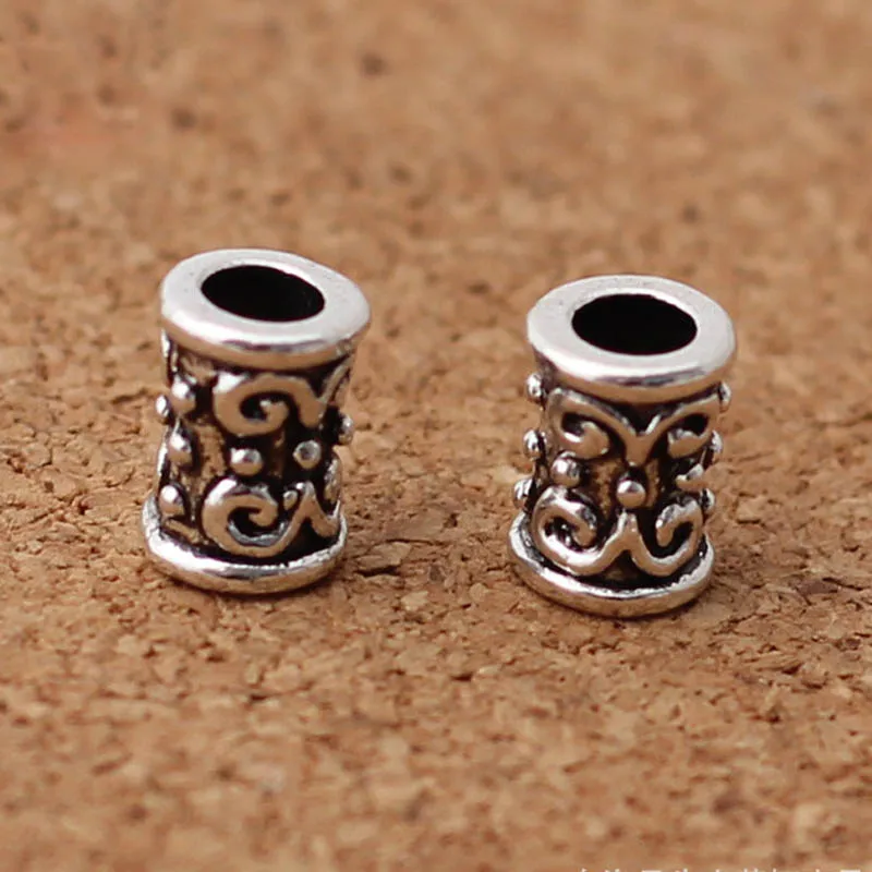 50pcs/lot Retro Craft Cylinder Big Hole Spacer Beads High Quality Metal Tube Charm Beads DIY Women Men Jewelry Making Findings