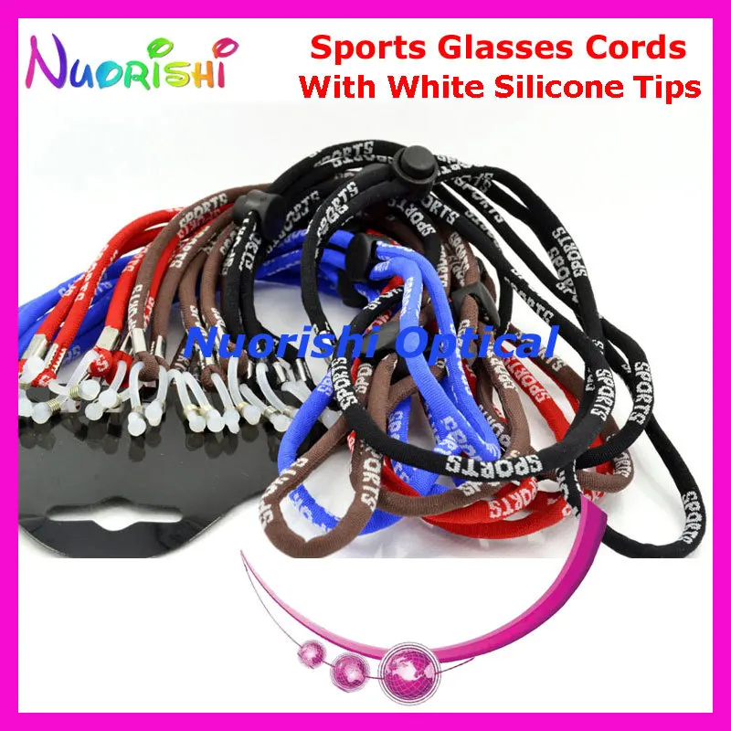 50pcs Popular Sports Sunglass Glasses Eyeglasses String Cords Lanyard With White Silicone Tips and Non-slip Ball Free Shipping