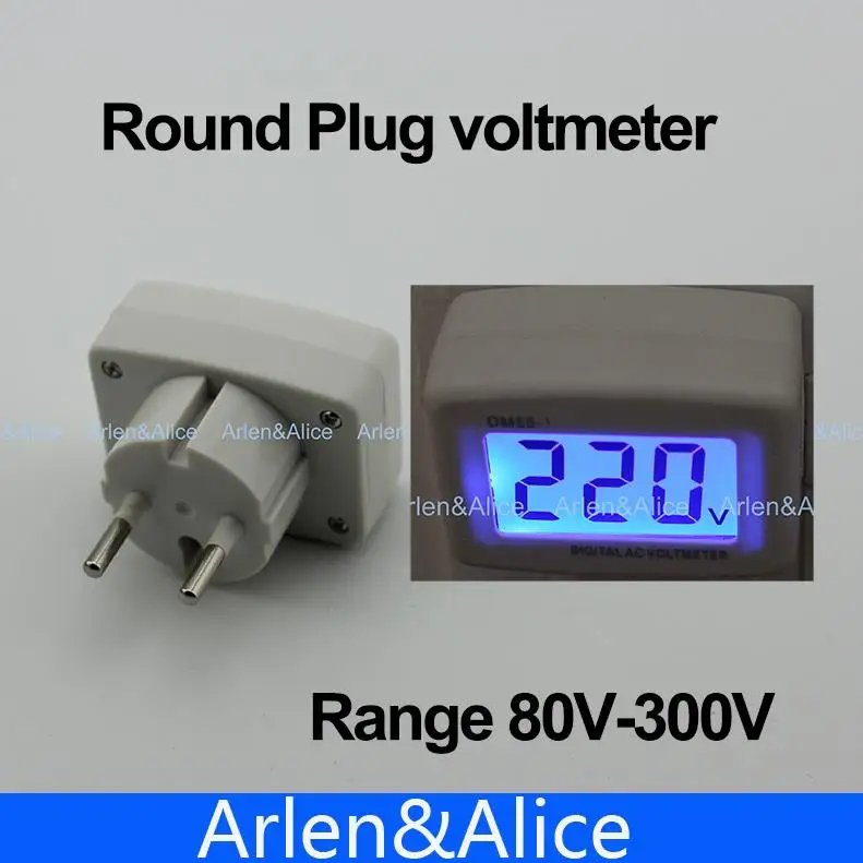 LCD AC Digital Voltage meter Voltmeter  80-300V Switch EURO 2 Round Plug Volt Power Monitor AC Panle Meter blue backlight