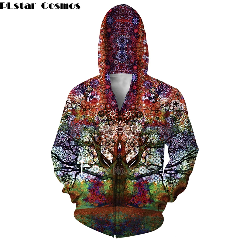 PLstar Cosmos Psychedelic tree Hoodies Trippy Visionary Artwork Rainbow Mandala Chakra Art Sublimation Print Hoodies