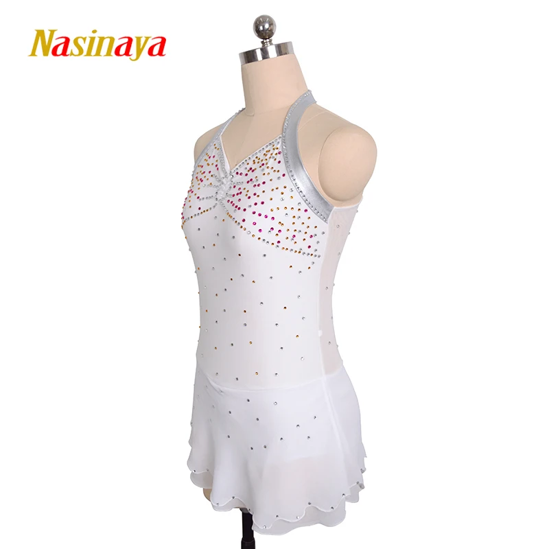 Nasinaya Figure Skating Dress Customized Competition Women's Children's Rhythmic Gymnastics White Sleeveless Clothing