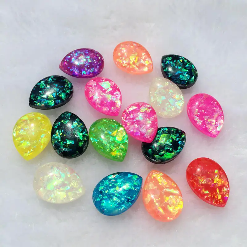 15PCS 13*18mm FlatBack Shell opal stones and crystal Resin Rhinestone DIY Gems For Costume Button Crafts S28A