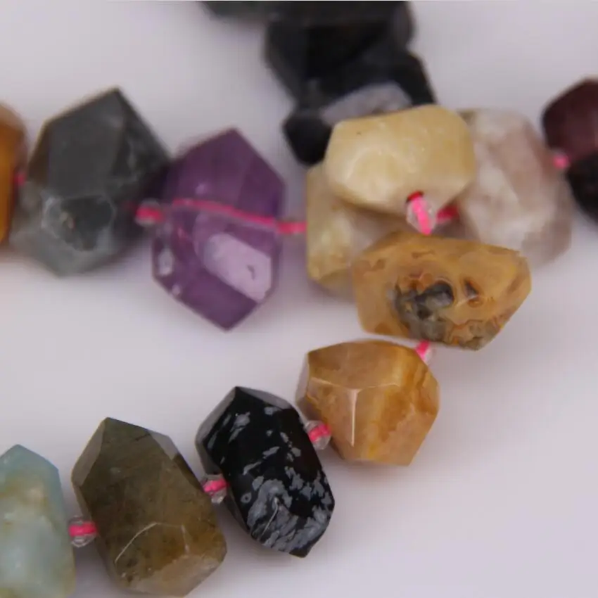 Full Strand Mixed Stones Faceted Nugget Beads,Quartz Crystal,Sodalite,Unakite,Amazonite,Center Drilled Cut Slabs