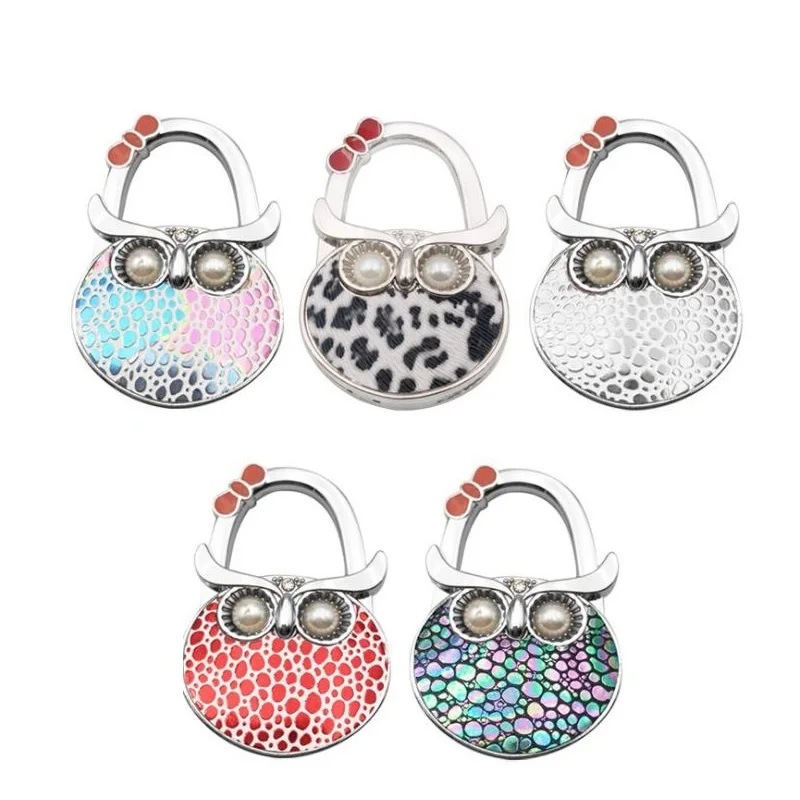 50pcs Colorful Owl Folding Handbag Purse Wallet Tote Bag Hangers Decor Portable Holders Table Hook ZA6798