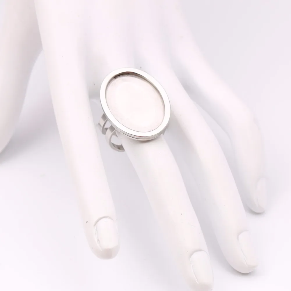 onwear 5pcs stainless steel 18x25mm oval cameo ring base diy blank bezel settings for rings making with clear glass cabochon