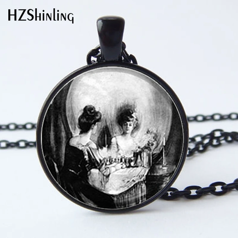 HZ--A379 Wholesale Glass Dome Jewelry Skull Necklace Skull jewelry glass cabochon necklace art gift for Women or Men HZ1