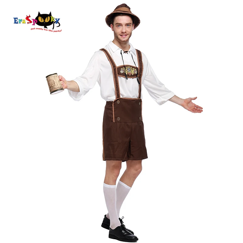 2019 남자 Oktoberfest 카니발 의상 할로윈 의상 Lederhosen 바바리아 독일 맥주 축제 코스프레 전체 복장 모자