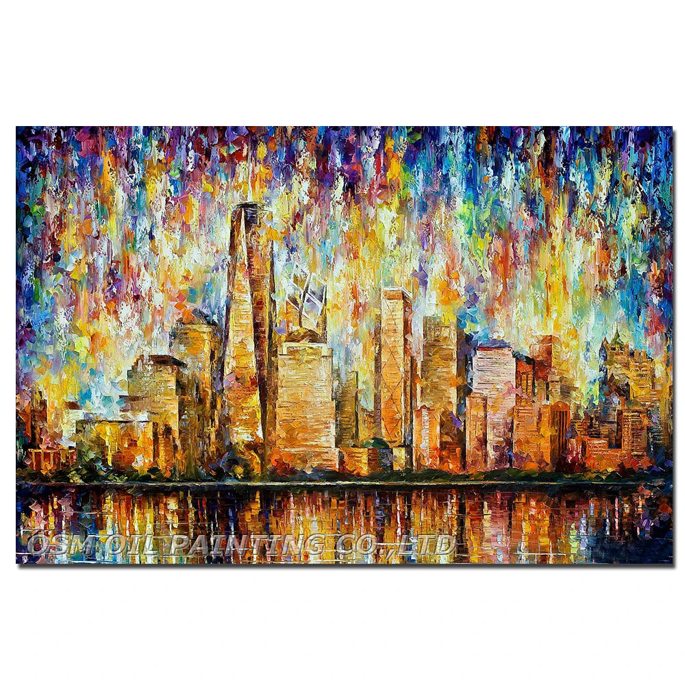 

Hand Painted NEW YORK CITY Oil Painting on Canvas PALETTE KNIFE Painting Wall Picture for Living Room Decor Street Landscape