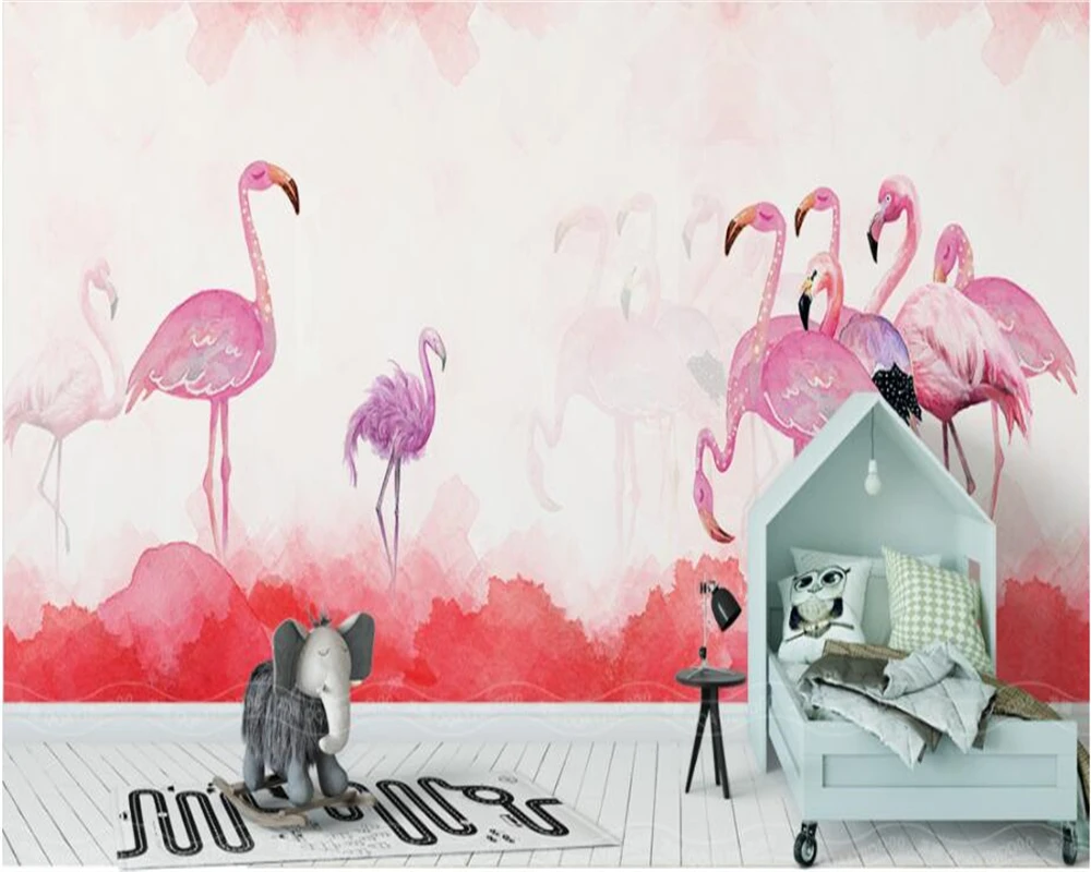 

beibehang Custom wallpaper modern simple hand painted flamingo personality wallpaper Nordic background wall mural 3d wallpaper