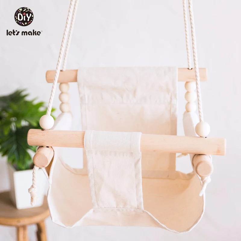 Let\'s Make Baby Swings Canvas Hanging Chair 13-24 Months Hanging Toys Hammock Safety Baby Bouncer Indoor Wooden Swing Rocker