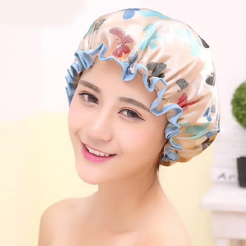 Butterfly Women Shower Cap Waterproof Shower Hair Cap Double Layer Bathing Cap Hat Randomly Color Bathroom Accessories