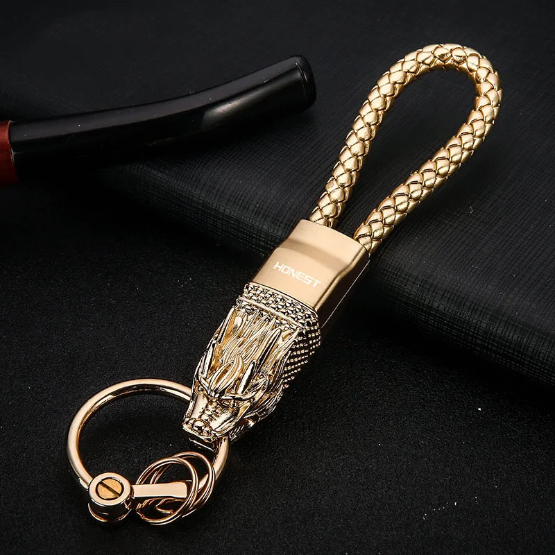 New High quality Dragon Metal Key Chain Men Leather rope car key ring women Party Gift Jewelry K1856