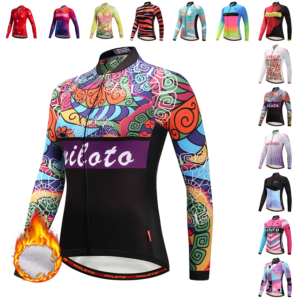 Hot Sale MILOTO Women Thermal Fleece Long Sleeve cycling jersey Winter Warm mtb jersey Bike bicycle Clothing maillot ciclismo