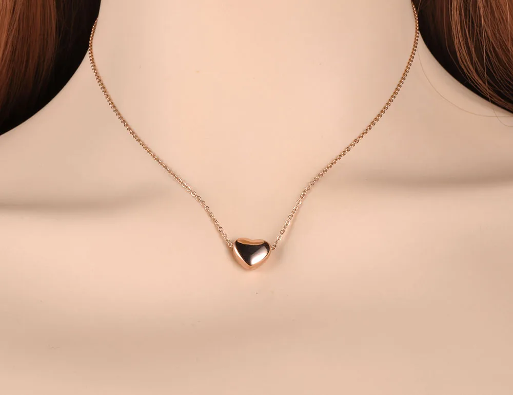 Lokaer Titanium Stainless Steel Love Heart Pendant Necklace Jewelry Rose Gold Color Chain Link Wedding Necklace For Women N19086