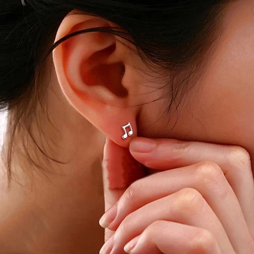 1Pair Fashion Cute Music Note Stud Earrings Tiny Women Silver Plated Musical Notation Ear Stud Earrings Jewelry Gifts for Girl