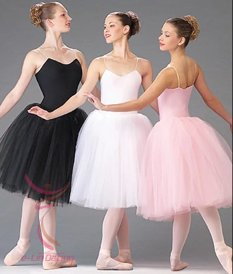 Adult Romantic Ballet Tutu Rehearsal Practice Skirt Swan Costume for Women Long Tulle Dress White pink black color Ballet Wear