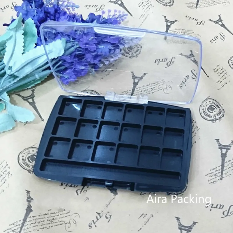 30pcs/lot New Arrival Square 18grids Black Eyeshadow Powder Case, DIY Plastic Palettes, Cosmetic Blusher Compacts, Lipstick Box