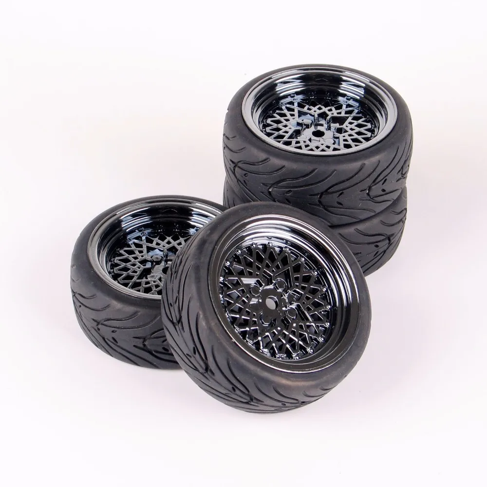 10362+21006 1:10 Scale Flat Rubber Tires and Wheel Rims with 6mm Offset fit HSP HPI RC On Road Racing Car Accessories