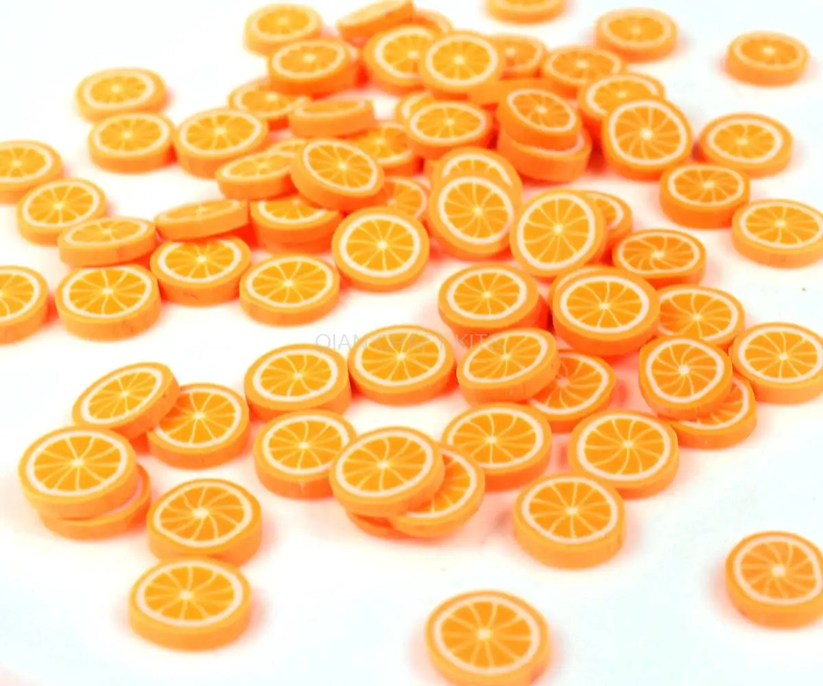 

500pcs Polymer Clay Fruit Orange Cane Slices 10mm Decoden Miniature Sweets Kawaii Scrapbooking Nail Art Bright Orange Lemon