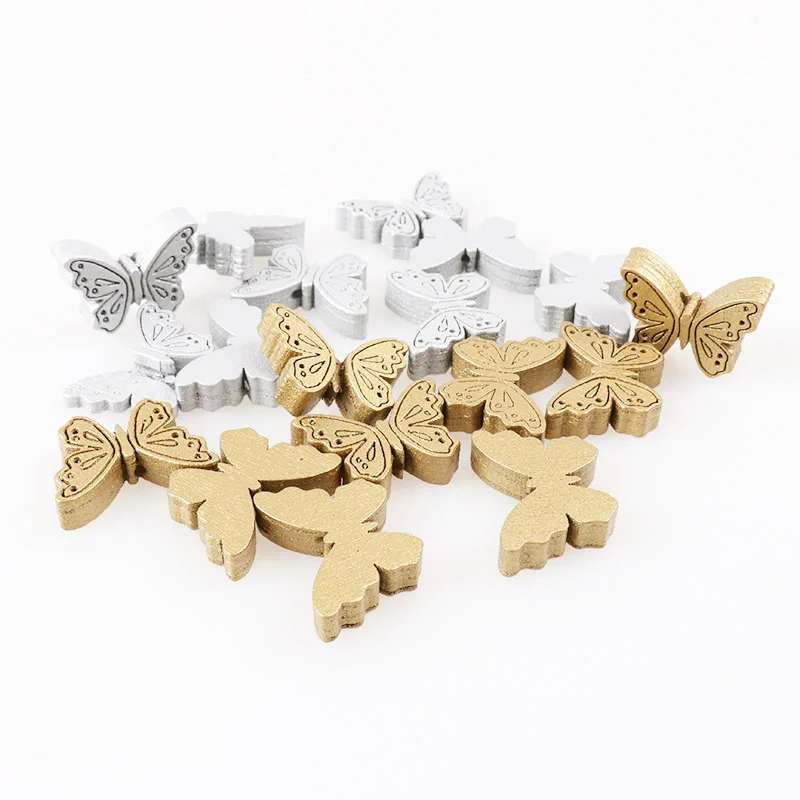 Gold Natural Butterfly Painted Wooden Spacer Beads For Jewelry making DIY 20mm 20pcs