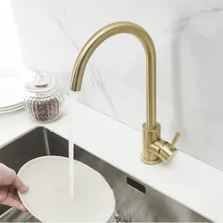 Grifos de fregadero de cocina de acero inoxidable dorado cepillado, grifo giratorio de 360 grados, montaje en cubierta, mezclador de fregadero de agua fría y caliente, Torneira