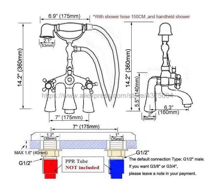 Deck Mounted Bathtub Faucet Double Handle Polished Chrome Mixer Tap Bath Shower Faucets With Hand Shower Ntf751