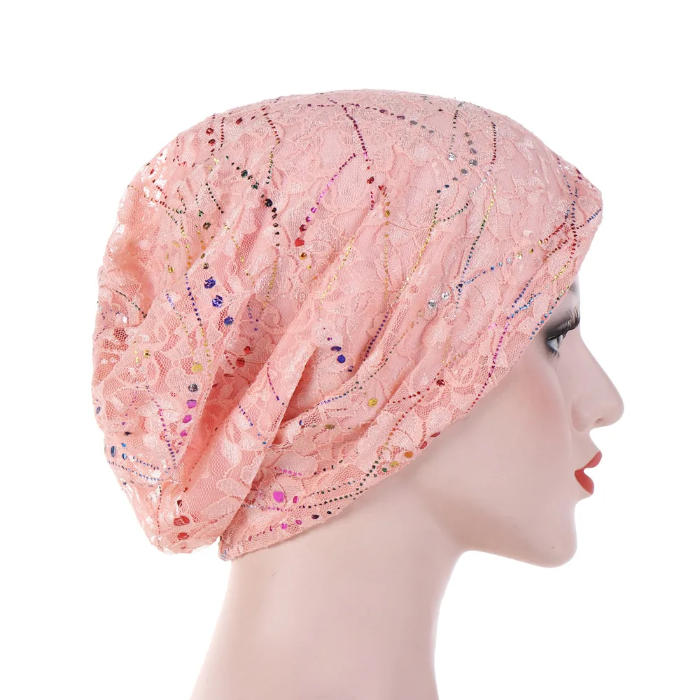New Women\'s Lace Breathes Cotton Turban Head Hat Chemo Beanies Cap Multicolour Headgear Female Headwear Headwrap Accessories