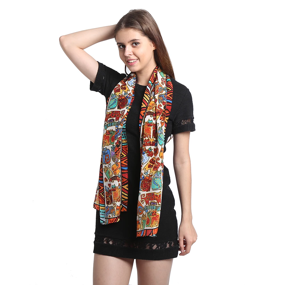 

[Long Scarf]100% Silk Crepe Long Scarf Women 45cmX160cm fashion long shawl Pure Silk High Quality Printed Pattern Factory Direct