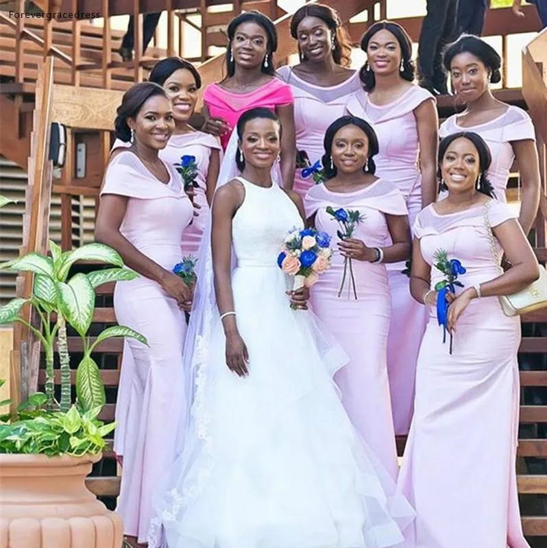 Black Girls Bridesmaid Dresses Pink Long African Summer Country Garden Formal Wedding Party Guest Maid of Honor Gowns Plus Size