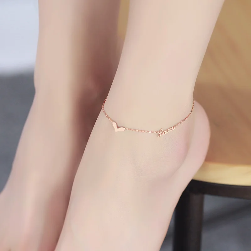 Fashion Rose Gold Anklet Elegant Letter Chain Charm Woman Girl Gift 316 L Stainless Steel Jewelry Top Quality Not Fade