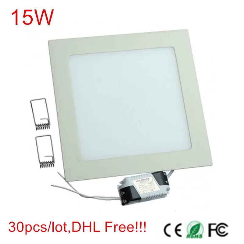 

30pcs/lot,High Bright 15W LED Panel Light Square Recessed Ceiling Light With Power Adapter For kitchen bathroom illumination