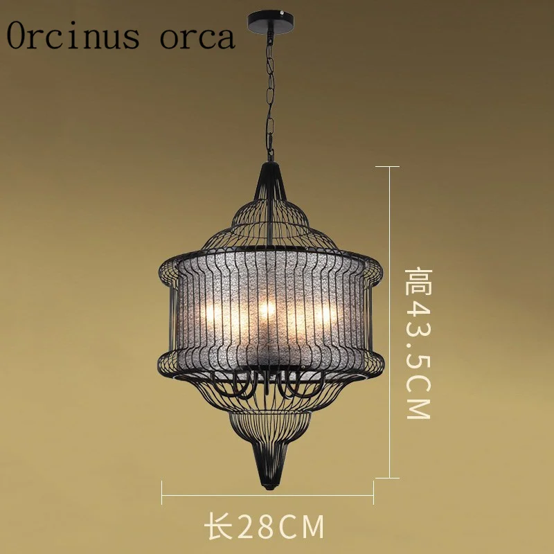 Modern new Chinese style lights iron cage chandelier coffee shop bar living room creative personality Chandelier free shipping