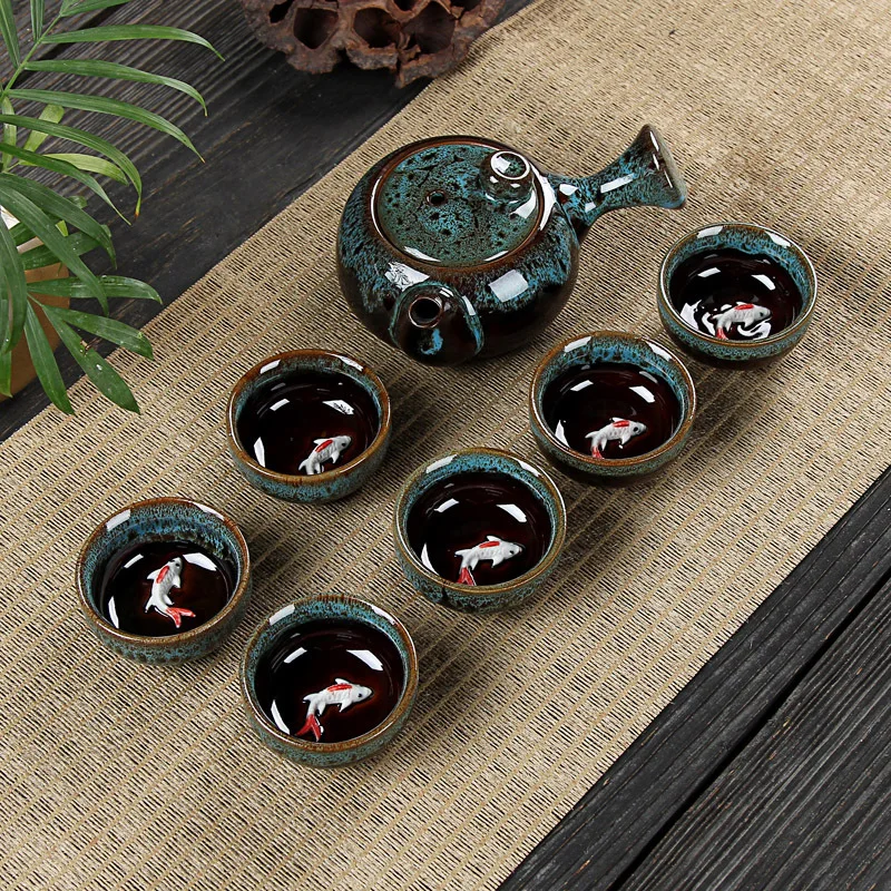 7pcs chinese Tea Set Ceramic Kungfu Teapot Porcelain Teaset Tea Cups Ceremony for black/puer/green/white/Jasmine cha,good gifts