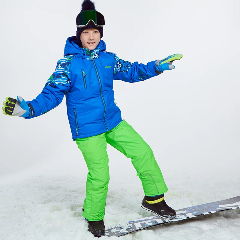 Detector Winter Thicken Boys Clothing Outdoor Set Snowboard Ski Set Jacket Pants Winter Twinset Suitable -20-30 degree