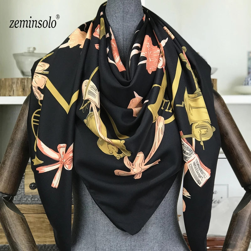 

130*130cm 100% Silk Scarf Women Square Scarves Neckerchief 2018 Foulard Top Silk Bandana Large Square Silk Scarf High Quality