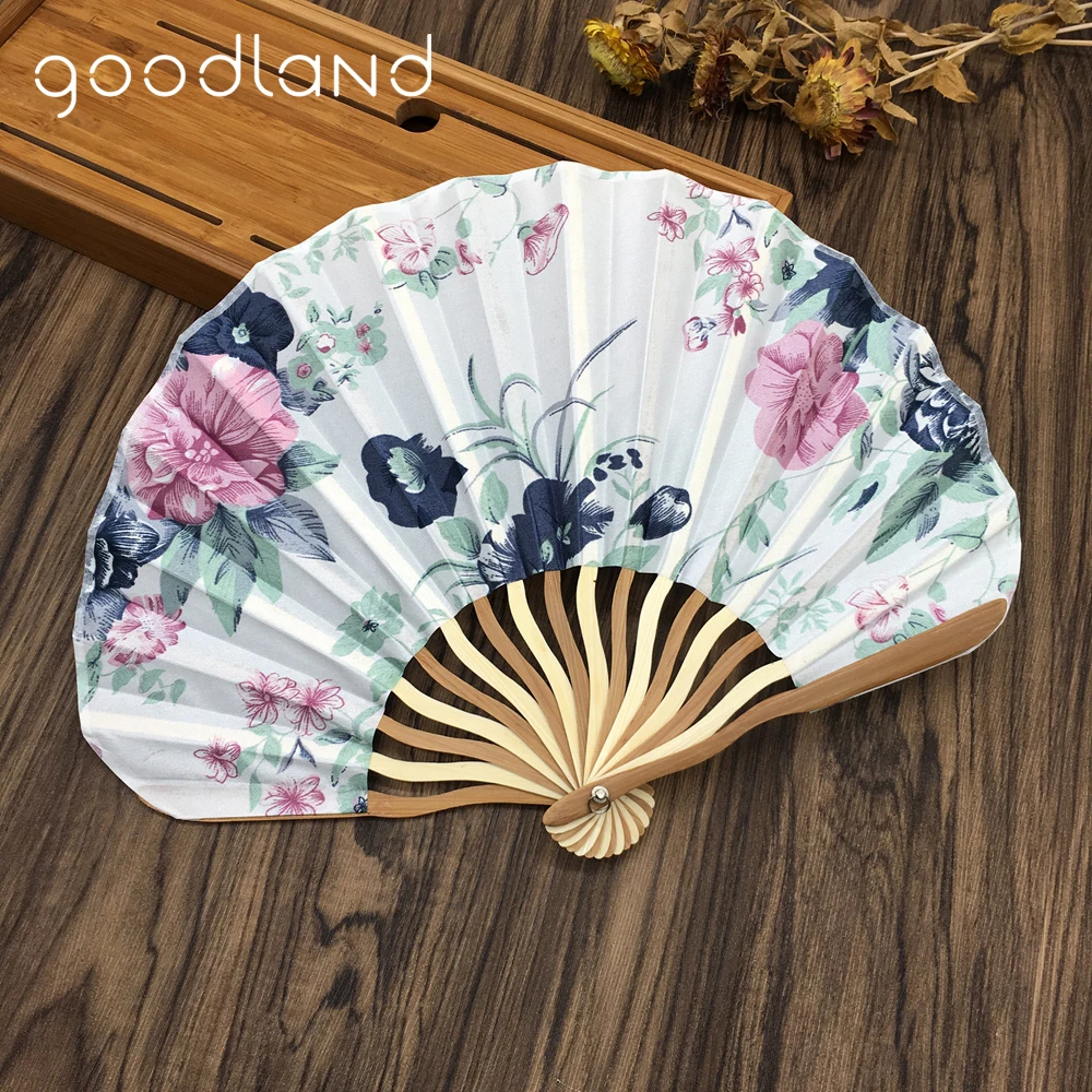 Free Shipping Wholesale 50pcs Bamboo Fabric Floral Japanese Folding Fan Pocket Fanwith Gift Bag Party Favor Wedding Gifts