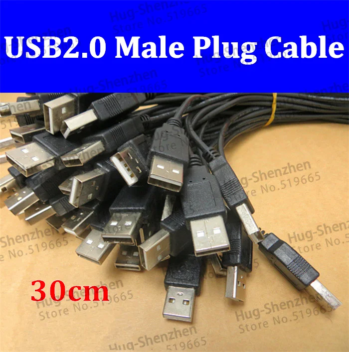 20pcs/lot USB2.0 EXTENSION CABLE USB male Plug Cable About 30CM 22AWG cable for computer accessories ,phone,mp3/mp4