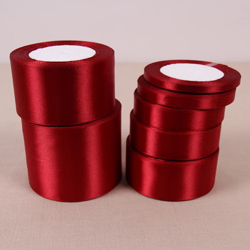 (25 yardas/rollo) cinta de raso de una sola cara roja vino decoración de fiesta envoltura de regalo cintas navideñas costura