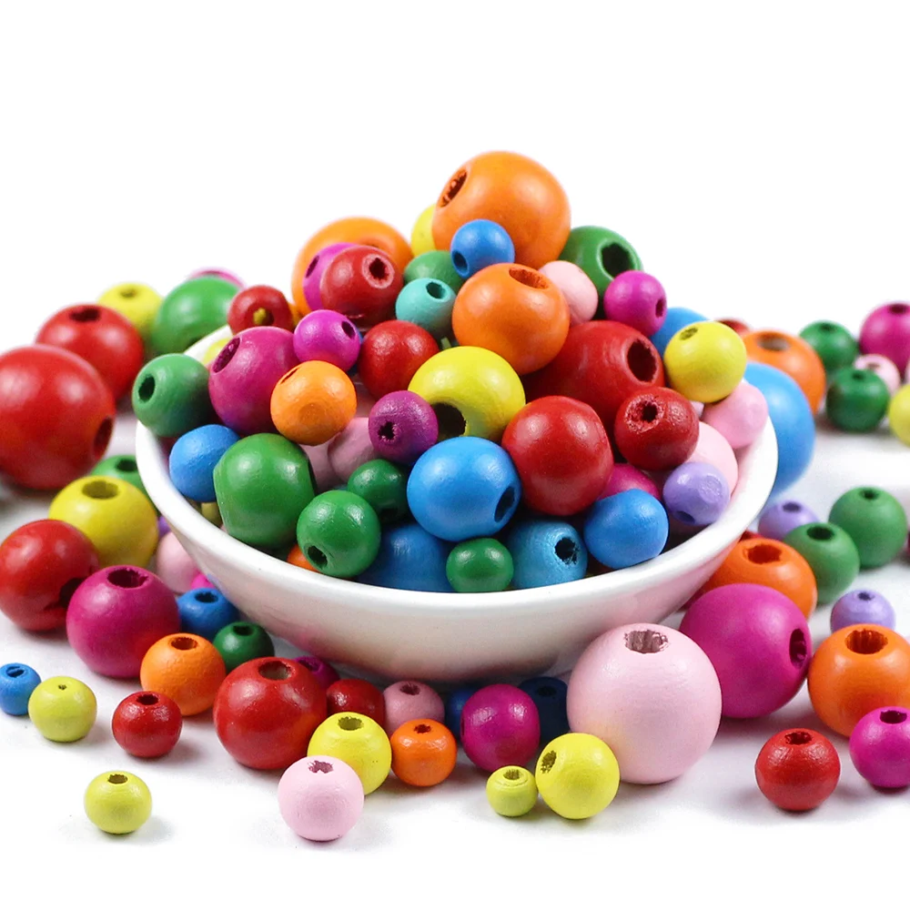 JHNBY Multicolor Wood Beads 4/6/8mm Round Wooden Beads For Jewelry Making DIY Spacer Loose Beads Findings Bracelets Necklaces