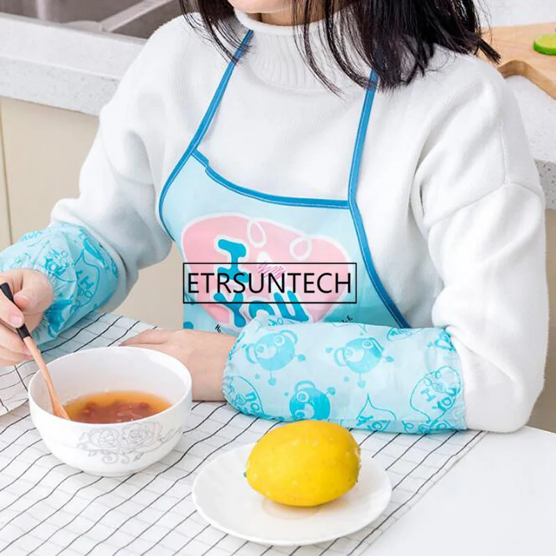 Kids Children Cartoon Owl Duck Apron Cuff Kit Kitchen Art Baking Painting Pinafore Arm Sleeve PVC Waterproof Aprons