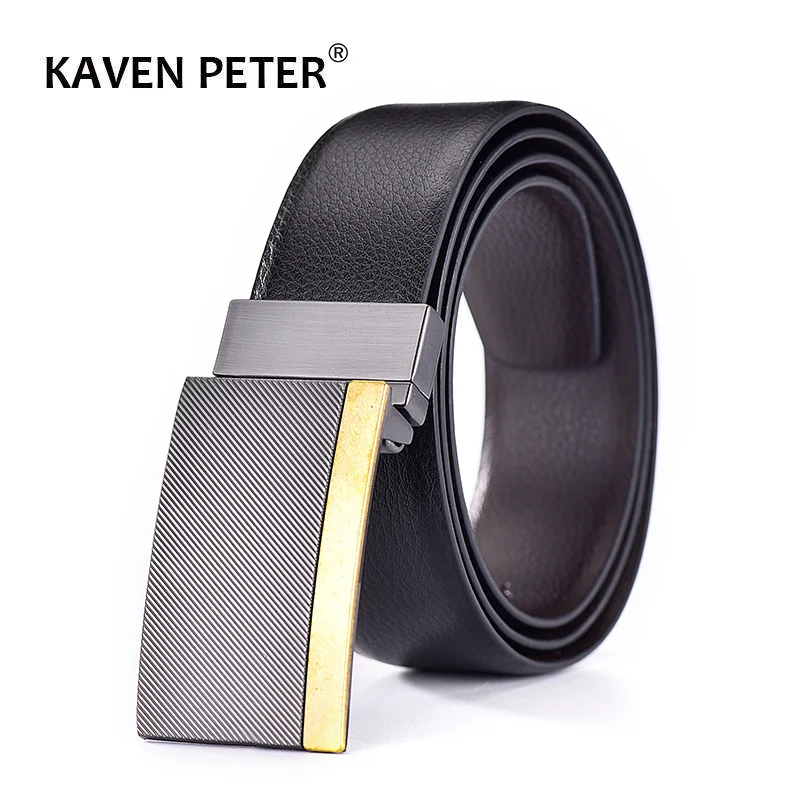 Cow Genuine Leather Men Plate Reversible Buckle Belt Classic Luxury Strap Male Belts For Men Fashion Business High Quality