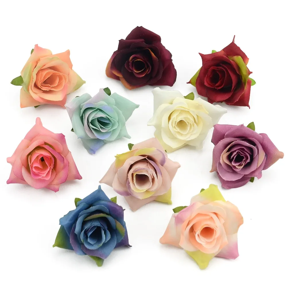 100PCS DIY Artificial White Rose Silk Flowers Head For Home Wedding Party Decoration Wreath Gift Box Scrapbooking Fake Flowers