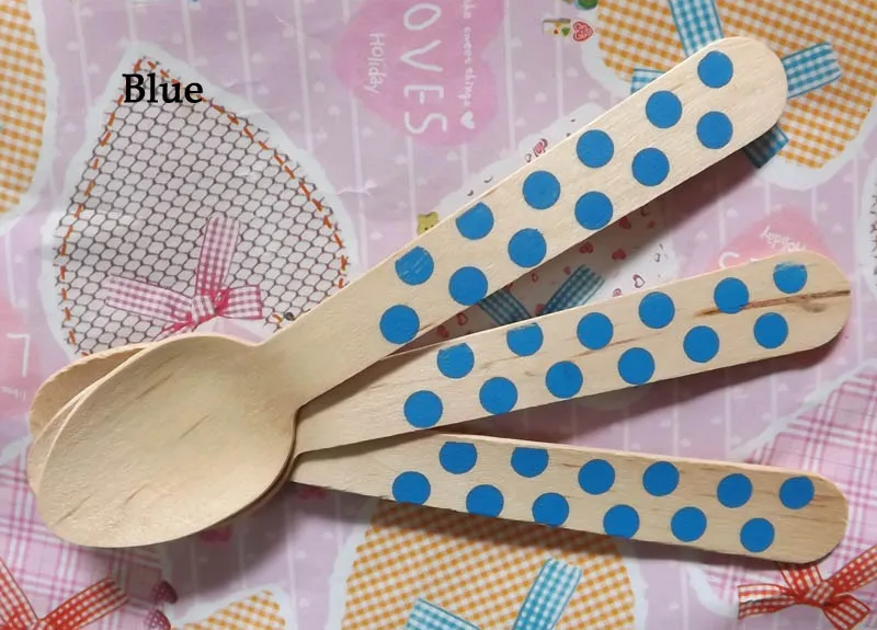 Cream disposable wooden tableware eco-friendly blue Polka Dot Design