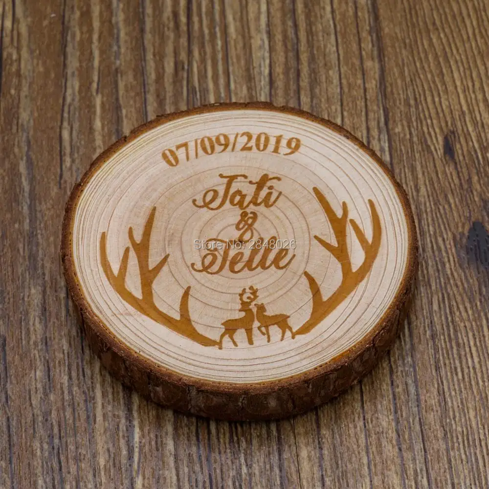 personalized wooden slices  antlers save the date magnet,  Wedding birthday baby bridal shower party favors gifts