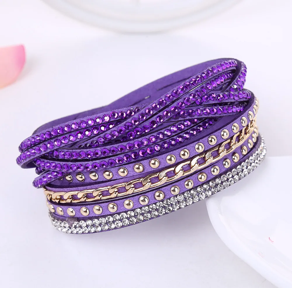 New Women\'s Blue Grey Crystal Bracelet Fashion Leather Chain Bracelets For women Girls Christmas Gifts 9 Color