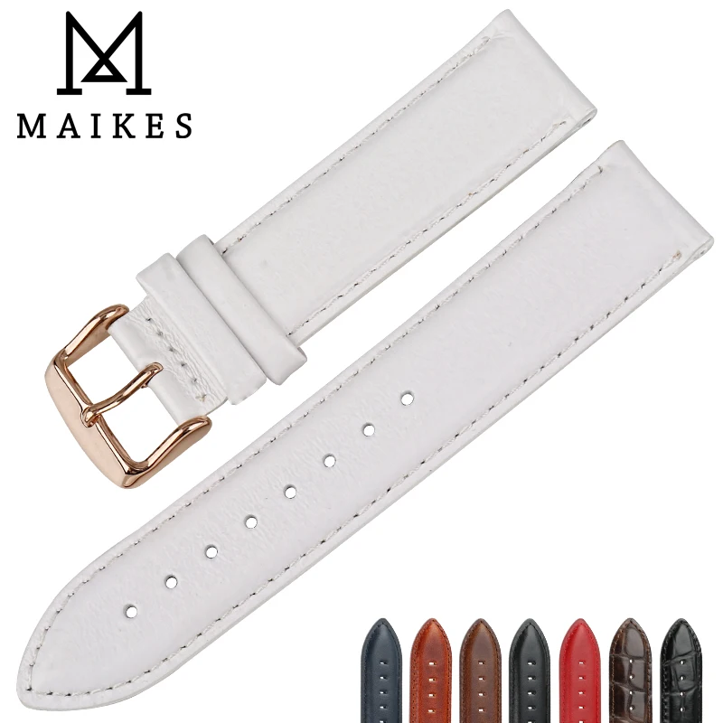 MAIKES Fashion Leather Watch Band White With Rose Gold Clasp Watchband 16mm 17mm 18mm 20mm For DW Daniel Wellington Watch Strap