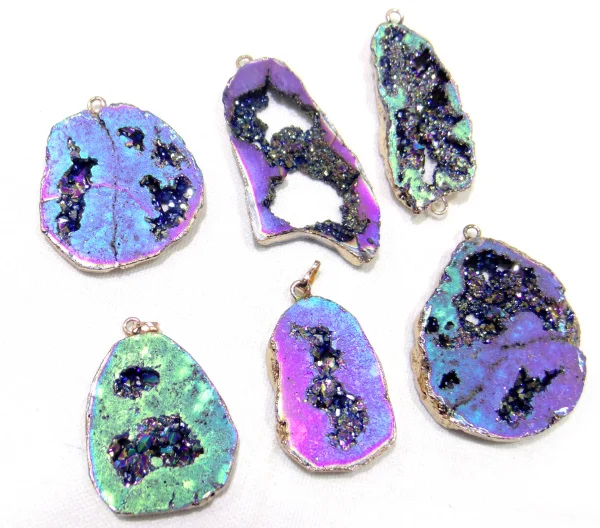 

Natural Titanium Kristal Druzy Quartz Quartz Geode stone Onregelmatige vorm hanger crystal voor diy sieraden maken ketting 6 pc