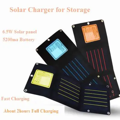 عالية Effiencicy شاحن بالطاقة الشمسية 6.5 واط 5 فولت مع 5200Ma بطارية تخزين الطاقة خزان طاقة يعمل بالطاقة الشمسية. شحن سريع شاحن موبيل محمول
