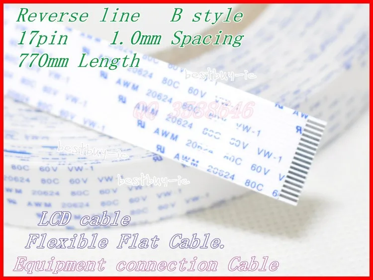 1.0mm Spacing + 770mm Length +17Pin B / Reverse line Soft wire FFC Flexible Flat Cable. 17P*1.0B*770MM