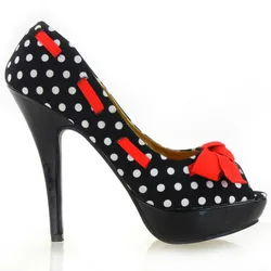 LF30421 New Womens Peeptoe Polka Dots Bow Stiletto Platform High Heels Pumps Court Shoes